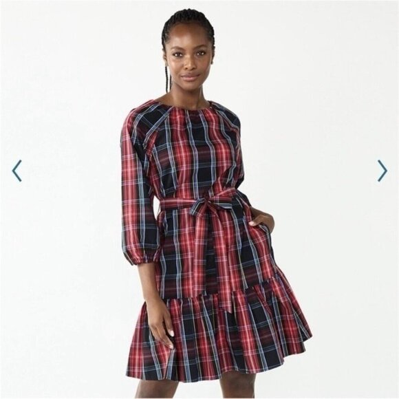 Draper James RSVP Plaid Bow Back 3/4 Sleeve Dress - Picture 9 of 10